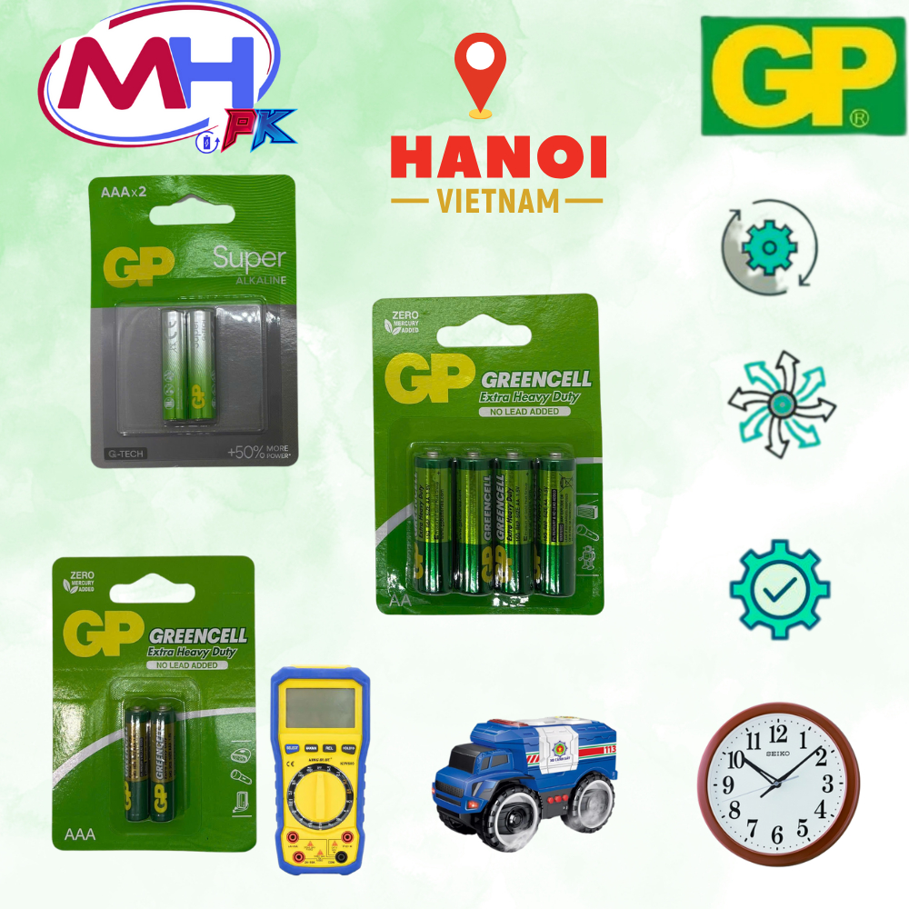 Pin GP Super Alkaline AA 1.5V AAA ,LR6 GP GRRENCELL chất lượng cao vỉ 4 pin, 2 pin dành điều khiển, 