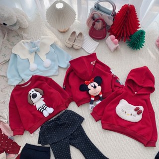  Quần áo trẻ em Áo nỉ hoodie hoạt hình đỏ bé gái đỏ xanh cổ kem 9-26kg A565 A564 A563 A562 A565 A566 Tiểu Yến KID 