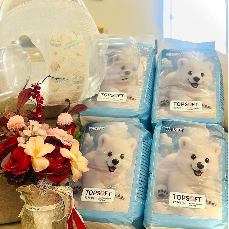 100 miếng Băng vệ sinh dạng quần Minemoon Topsoft  chống tràn size M/L/XL từ 35-90kg( Che tên sản phẩm khi giao )