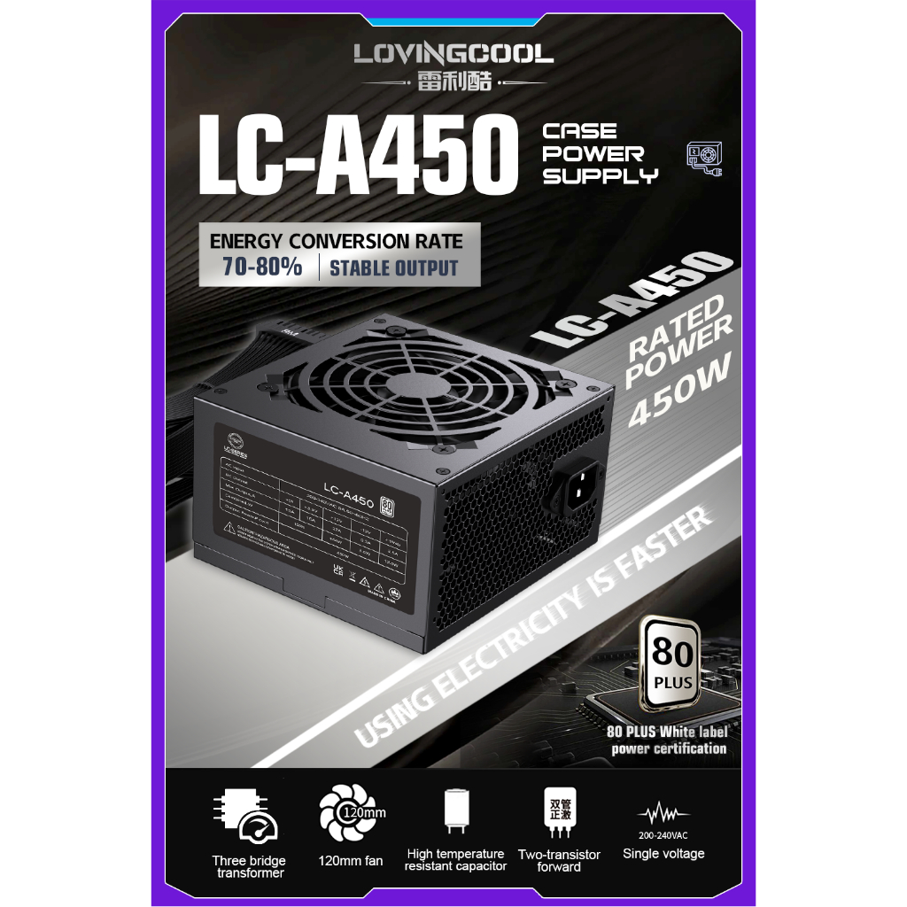 Nguồn máy tính Lovingcool 450W, PSU LC-A450 450W 80 plus