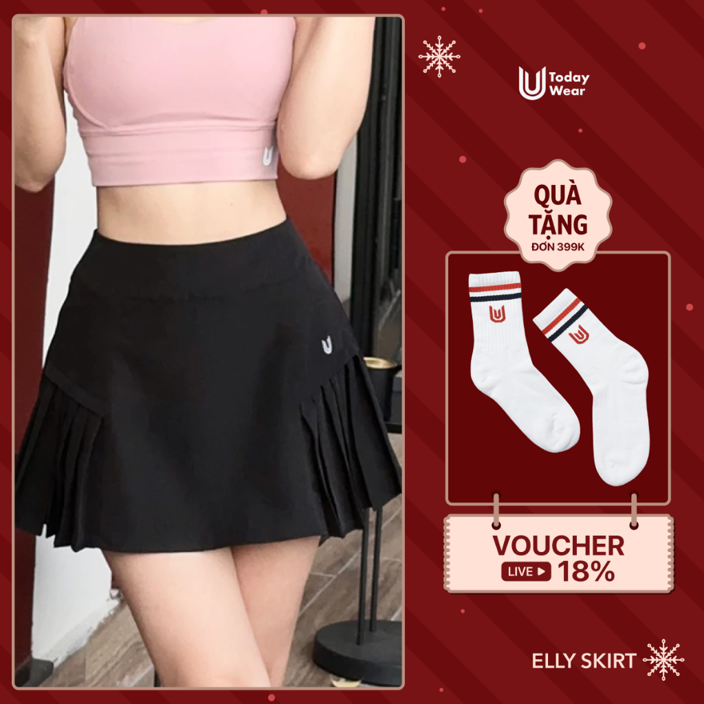 Chân váy xếp ly Elly Skirt Today U Wear 2 lớp may sẵn bảo hộ dáng chữ A thể thao cầu lông chạy bộ tennis pickleball | BigBuy360 - bigbuy360.vn