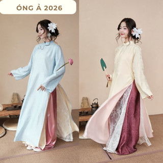 BST 2026 Áo dài Óng Ả 4 tà AD03 vải tơ tằm Chiết Giang lót lụa Hàng Châu dáng suông dài thiết kế