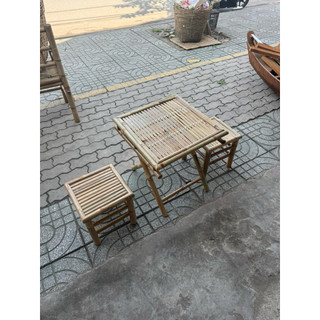 Bộ bàn ghế tre cà phê ( bàn xếp 50+ 2 đôn)