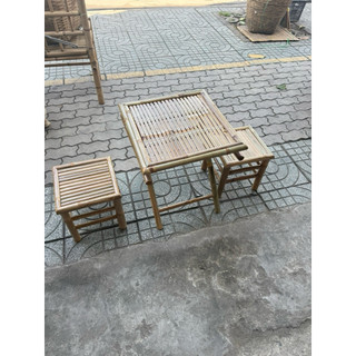Bộ bàn ghế tre cà phê ( bàn xếp 50+ 2 đôn)