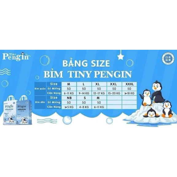 Tả quần Tiny Pengin đủ size cho bé gói 50 miếnq