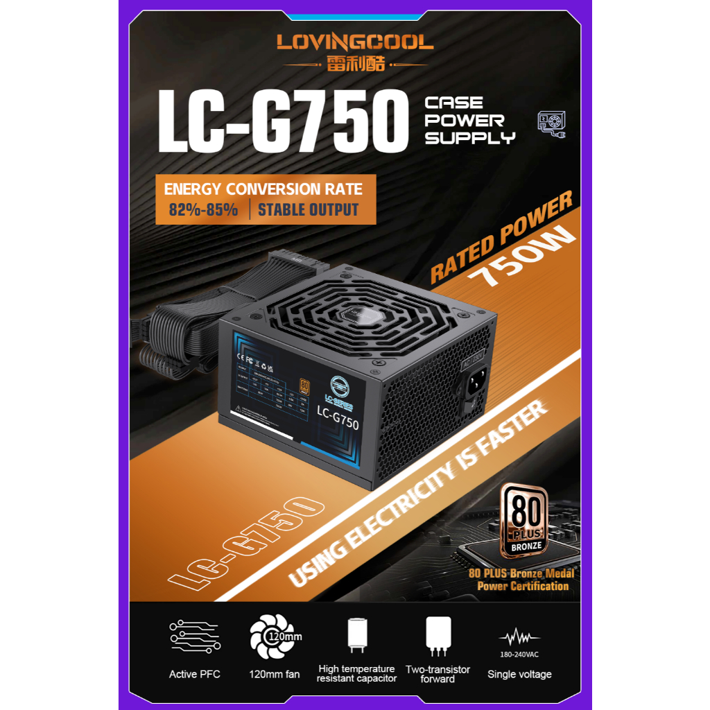 Nguồn máy tính LOVINGCOOL 80 plus bronze PSU 750W 650W 550W