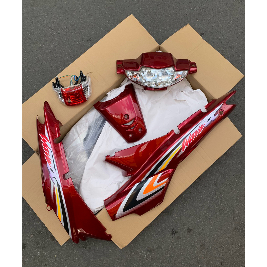 Bộ Dàn Áo Xe Wave Nhỏ nhựa ABS Màu đỏ đô 16 Món Nhựa Bóng & Nhựa Nhám Kèm Tem 3 Lớp Cho Wave anpha