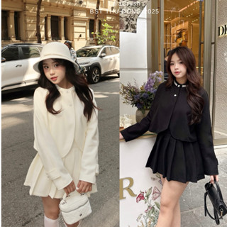   Mera Set  Set tiểu thư Áo khoác dạ kem + chân váy xếp ly mùa đông 2025 mặc tết,trà chiều LalaCrush 