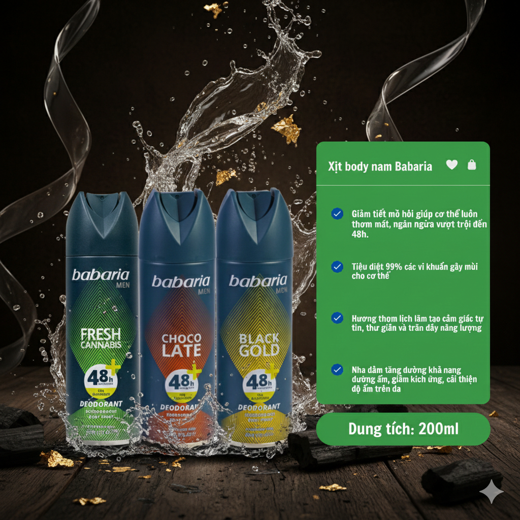 Xịt thơm body mist Babaria cho nam 200ml - hàng chính hãng NPP Bizmart