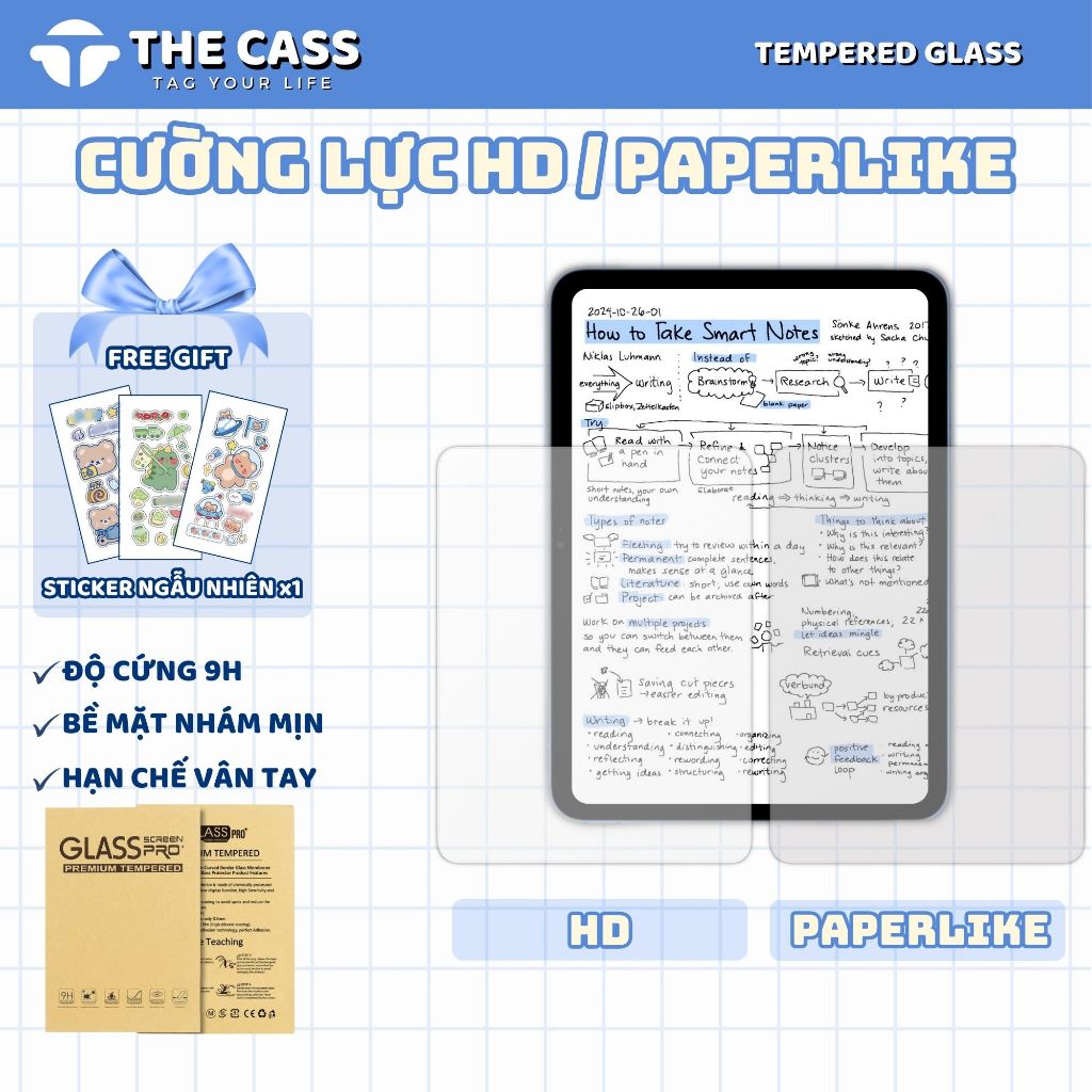 Miếng Dán Cường Lực Cho iPad HD - Paperlike Độ Cứng 9H Dành Cho iPad Gen 10/11, Air 5/6/7, Pro 11 M3