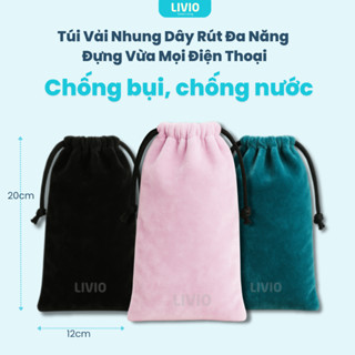 Túi đựng đồ dùng LIVIO 12x20cm vải nhung dây rút, chống bụi chống nước, đựng điện thoại, sạc dự phòng, quạt, phụ kiện