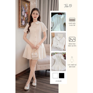 TIA19 Váy khuy ngọc xếp ly Adela. Đầm khuy ngọc