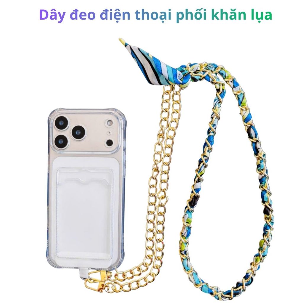 Dây đeo điện thoại kim loại phối lụa cao cấp – đeo chéo sang trọng phong cách Hàn - ST120-TR-ME01