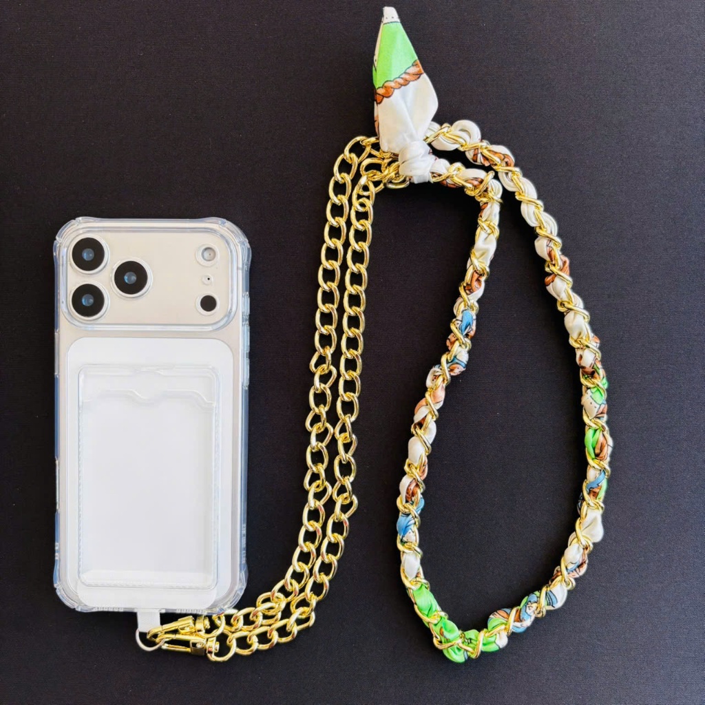 Dây đeo điện thoại kim loại phối lụa cao cấp – đeo chéo sang trọng phong cách Hàn - ST120-TR-ME01