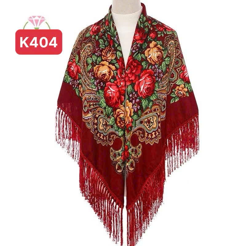 Khăn choàng LN style, Khăn vuông tua rua cổ điển phong cách Nga 110x110