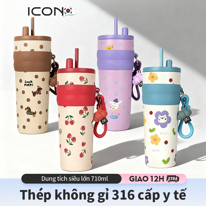 Ly Giữ Nhiệt ICON 710ml | Inox 316 Lót Gốm, Giữ Nhiệt 24H, Ống Hút & Dây Treo, Thiết Kế Văn Phòng & Du Lịch
