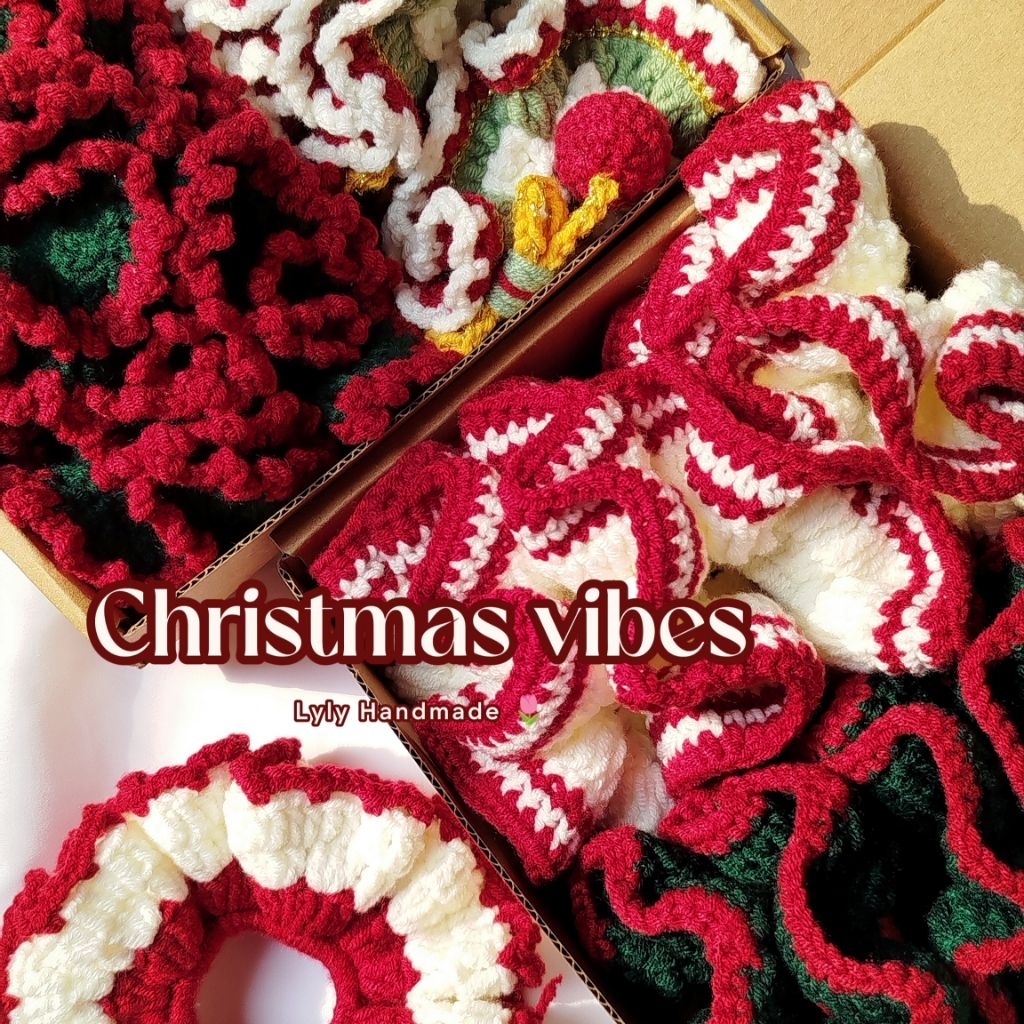 Scrunchies len handmade tone đỏ