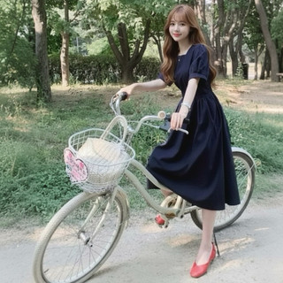 Đầm cổ vuông thắt nơ 2 màu, váy dạo phố style Hàn (kèm hình thật)