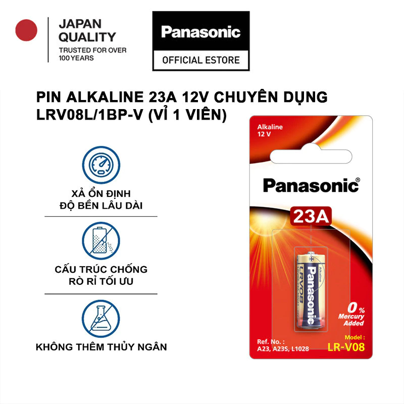 Pin Alkaline 23A 12V chuyên dụng LRV08L/1BP-V (vỉ 1 viên) - Hàng Chính Hãng