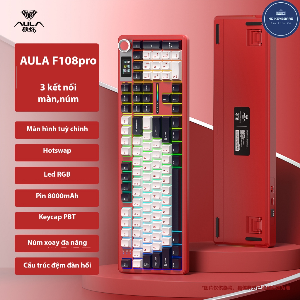 Bàn phím cơ AULA F108PRO 3mod led rgb  hotswap núm màn tùy chỉnh pin 8k | BigBuy360 - bigbuy360.vn