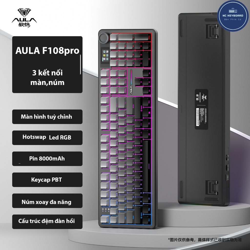 Bàn phím cơ AULA F108PRO 3mod led rgb  hotswap núm màn tùy chỉnh pin 8k | BigBuy360 - bigbuy360.vn