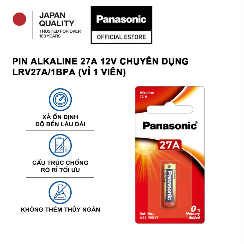 Pin Alkaline 27A 12V chuyên dụng LRV27A/1BPA (vỉ 1 viên) - Hàng Chính Hãng