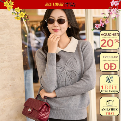 Áo Len Nữ Cổ Đức Phối Màu Thêu Nơ mã 217  , Chất Len Ép Dầy Dặn Co giãn Thoải Mái Evalover