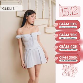  Đầm hai dây hở vai kẻ sọc phối bèo nơ | KATLYN - CLÉLIE 