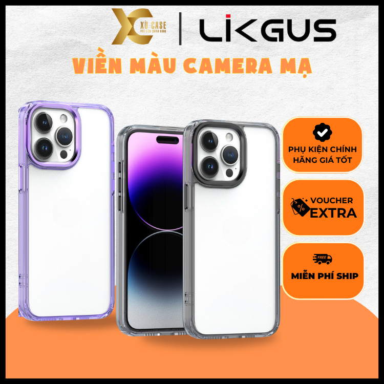 Ốp Lưng Likgus Viền Màu Camera Mạ Chống Sốc Cao Cấp Chính Hãng cho iP 15 Pro Max/ 15 Pro/ 14 Pro Max