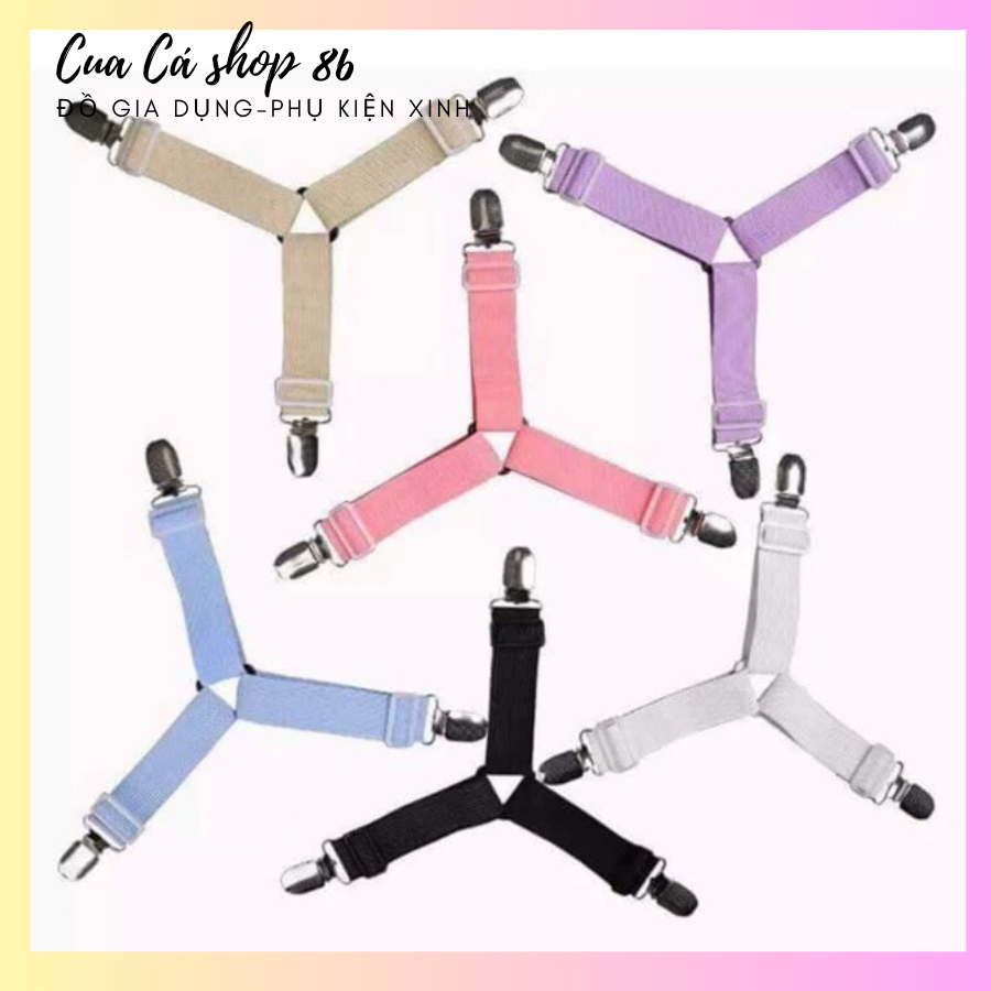 Bộ 4 kẹp ga giường chống tuột, cố định ga nệm -dây kẹp đàn hồi tiện dụng(Ngẫu nhiên giao màu)