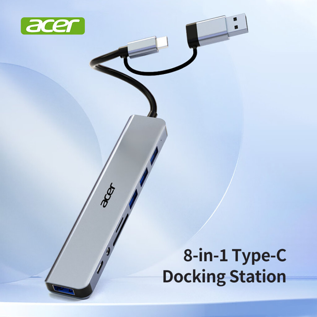 Hub Chia Cổng Acer T8 Type-C & USB 3.0 | USB Hub 8 in 1 | USB2.0*3+USB3.0*1+Type-C*1+TF/SD+3.5mm | BigBuy360 - bigbuy360.vn