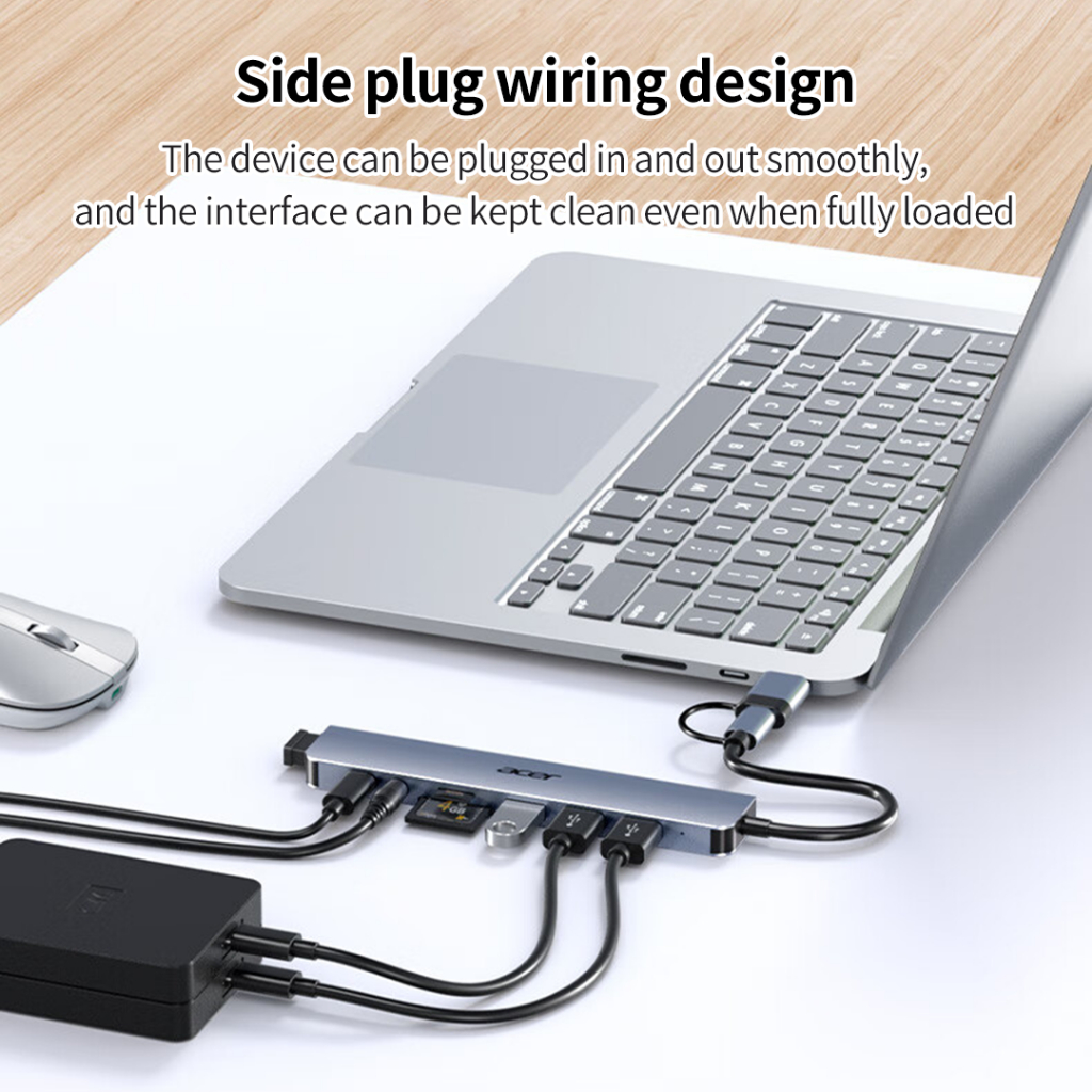 Hub Chia Cổng Acer T8 Type-C & USB 3.0 | USB Hub 8 in 1 | USB2.0*3+USB3.0*1+Type-C*1+TF/SD+3.5mm | BigBuy360 - bigbuy360.vn