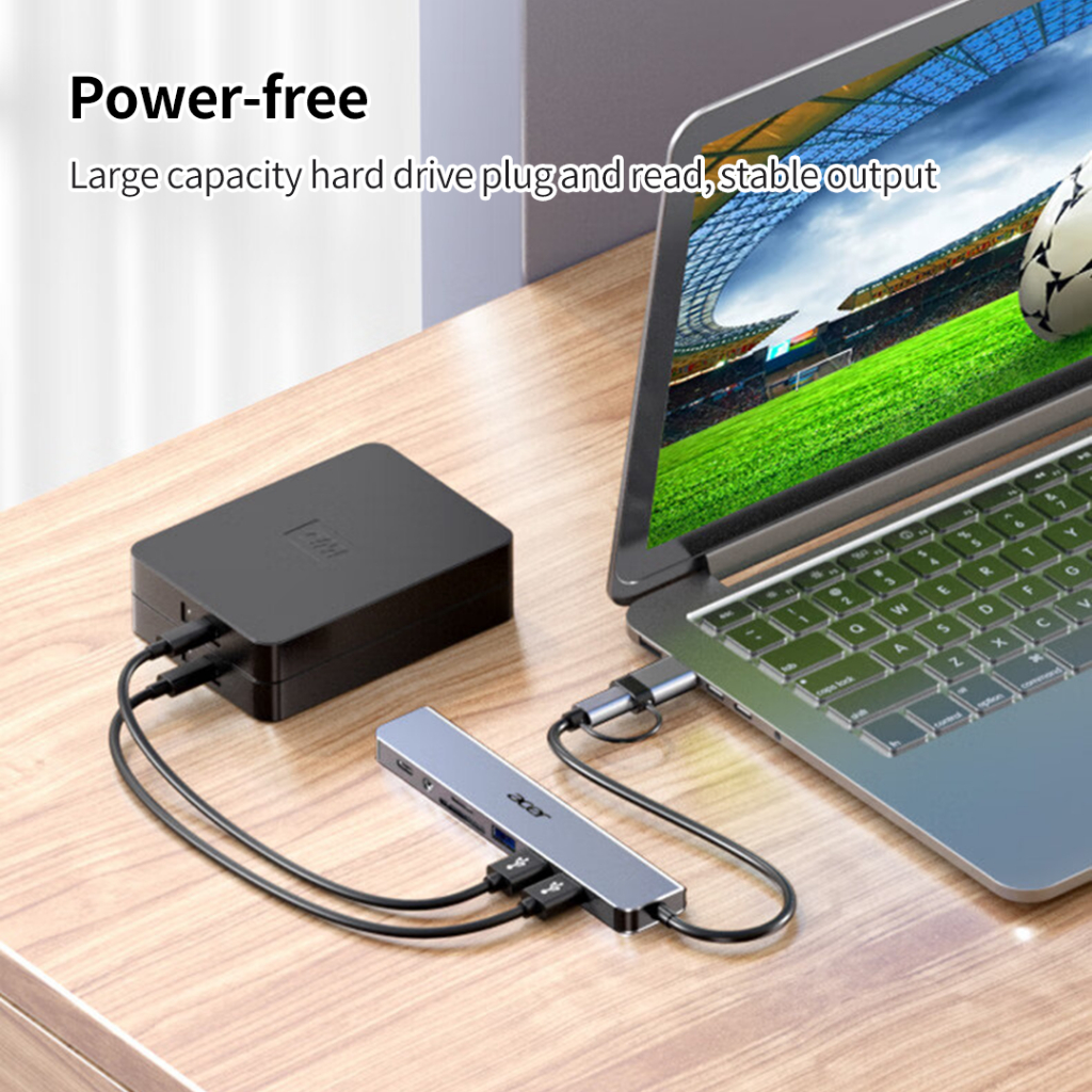 Hub Chia Cổng Acer T8 Type-C & USB 3.0 | USB Hub 8 in 1 | USB2.0*3+USB3.0*1+Type-C*1+TF/SD+3.5mm | BigBuy360 - bigbuy360.vn
