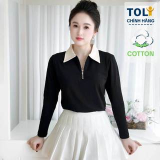  Áo Thun Tay Dài Nữ Cổ Khoá Kéo TOLI - Form Vừa Dáng Vải Cotton 4 Chiều Mềm Mịn Thoáng Mát 