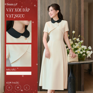  Váy Xoè Nữ Đắp Ngực Dáng Dài Xoè Bồng Màu Be Arin Dress BEAUTEBYV Phong Cách Công Sở -Có Kèm Cổ 