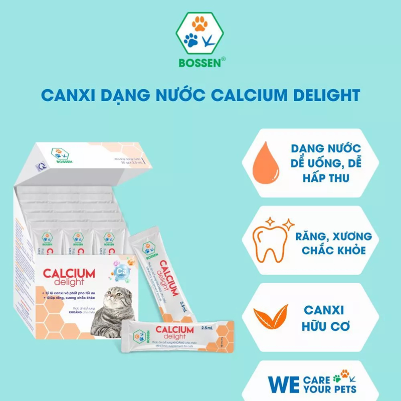 Canxi dạng nước CALCIUM DELIGHT - BOSSEN | Tăng cường Canxi cho mèo