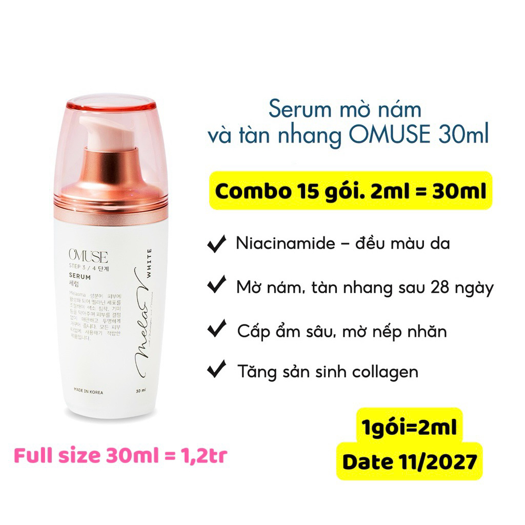 (Sample 15gói.2ml = 30ml) Sample Serum mờ nám trắng da Omuse Exp2027