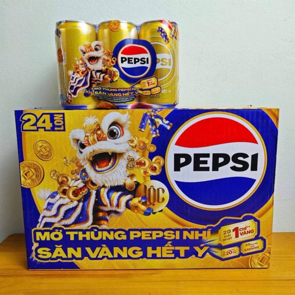 (Tết 2026) Thùng 24 Lon Vàng Tết Tài Lộc Pepsi coca twister 235ml ( lon màu vàng)
