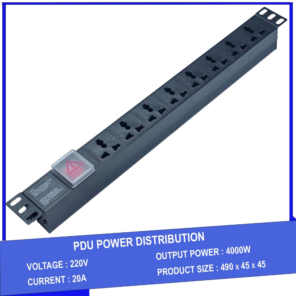 Ổ Cắm Điện , Thanh Nguồn PDU 8 Chấu Đa Năng Lắp Tủ Rack có dây nguồn 1.5M GF.PDU-8KG