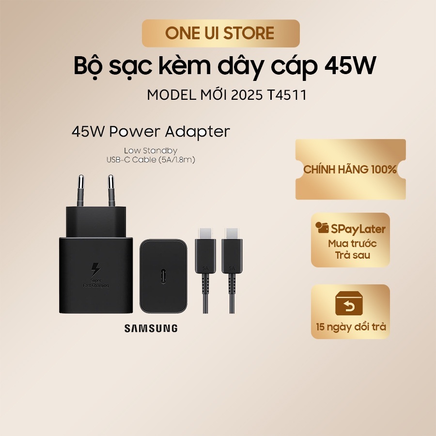 Bộ sạc nhanh 45W Samsung chính hãng FULLBOX dây 5A 1m8 - ONE UI STORE [hỏa tốc]