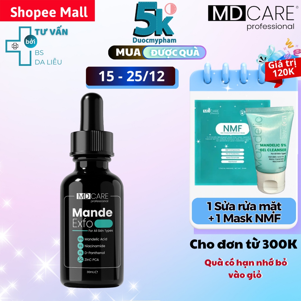 Tẩy Tế Bào Chết Căng Bóng, Cấp Ẩm Và Làm Sáng Da MD CARE Mande Exfo 30ml