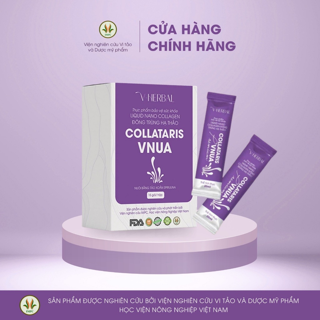 Collagen Nano Đông Trùng Hạ Thảo V-HERBAL - Hỗ trợ làm đẹp và phù hợp với mọi loại da (20ml/gói)