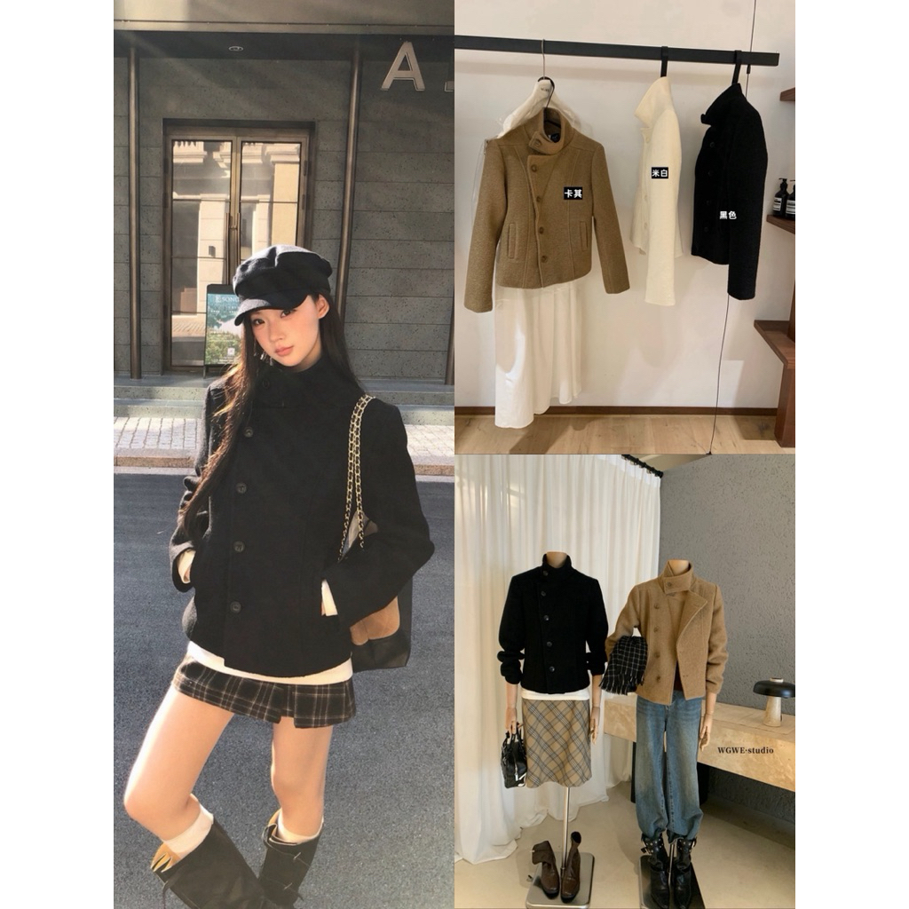 𝐢𝐦𝐜𝐡𝐢𝐜.𝟐𝟐𝐬 | Áo Khoác Dạ Cổ Đứng WGWE Dày Dặn Cúc Dọc Phong Cách Hàn Quốc Thời Trang Nữ