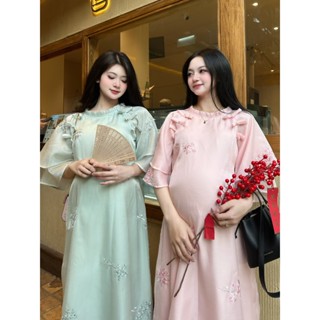  Đầm váy bầu Tết MAMI MS151 dáng suông cho mẹ bầu diện tết áo dài tết đẹp lịch sự sang trọng 