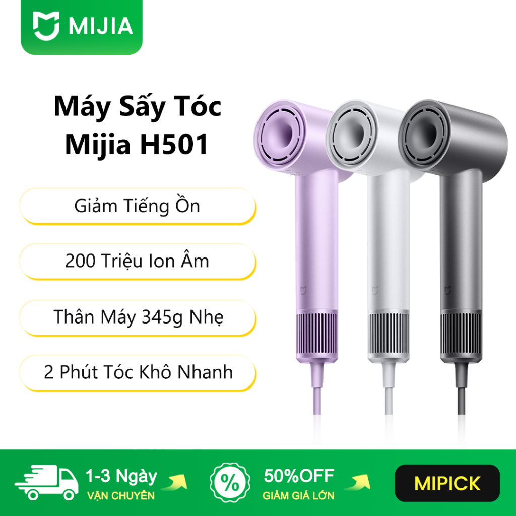 Mijia Máy Sấy Tóc Tốc Độ Cao H501, Tóc Khô Nhanh, Thân Máy Nhẹ, Gió Mạnh Thoải Mái, Ion Âm, Máy Thổi