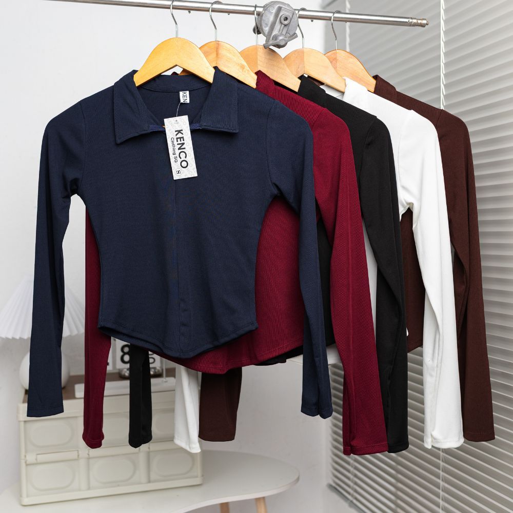 (DEAL MỞ BÁN) Áo Thun Nữ Cổ Bẻ Tay Dài Phối Dây Kéo Ôm Dáng Vạt Bầu Vải Cotton Mịn 12 THÁNG SÁU MA2705 | BigBuy360 - bigbuy360.vn