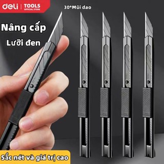 Deli Dao Rọc Giấy Siêu Rẻ Lưỡi đen 30 ° an toàn đa năng 132x11mm