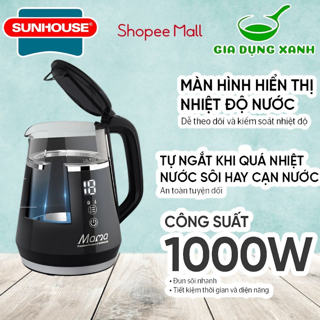 Ấm siêu tốc thủy tinh SUNHOUSE MAMA SHD1332