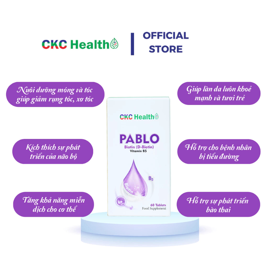 Viên uống PABLO - CKC Health Bổ sung Vitamin B5, Biotin nuôi dưỡng da và tóc khỏe đẹp
