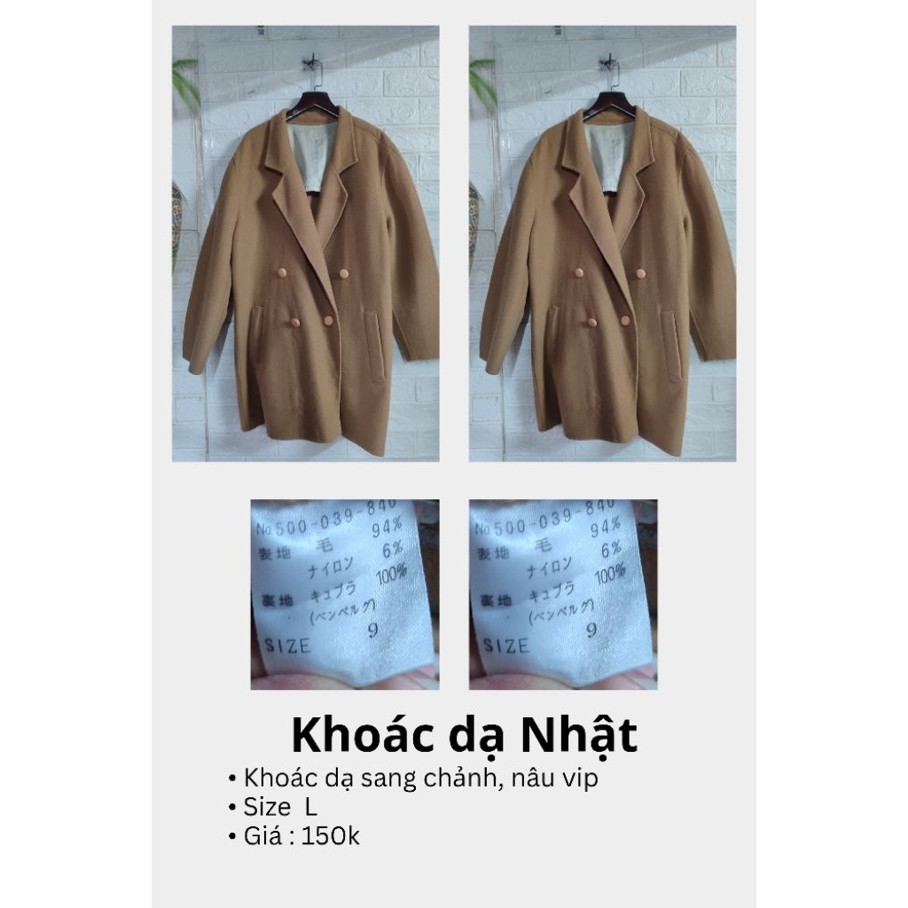 [Mã A061] Khoác dạ Nhật form rộng, dễ phối, mặc ấm, vải mềm mịn.